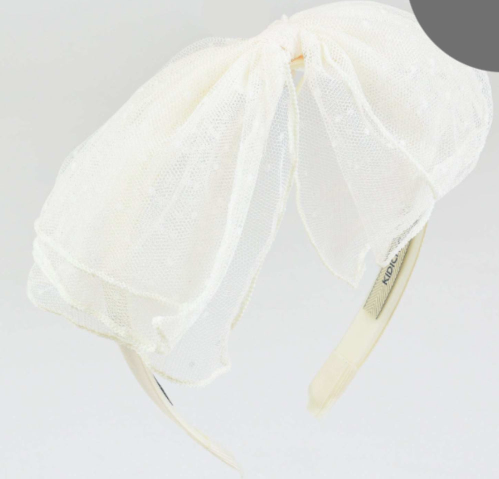 Mesh bow headband milk