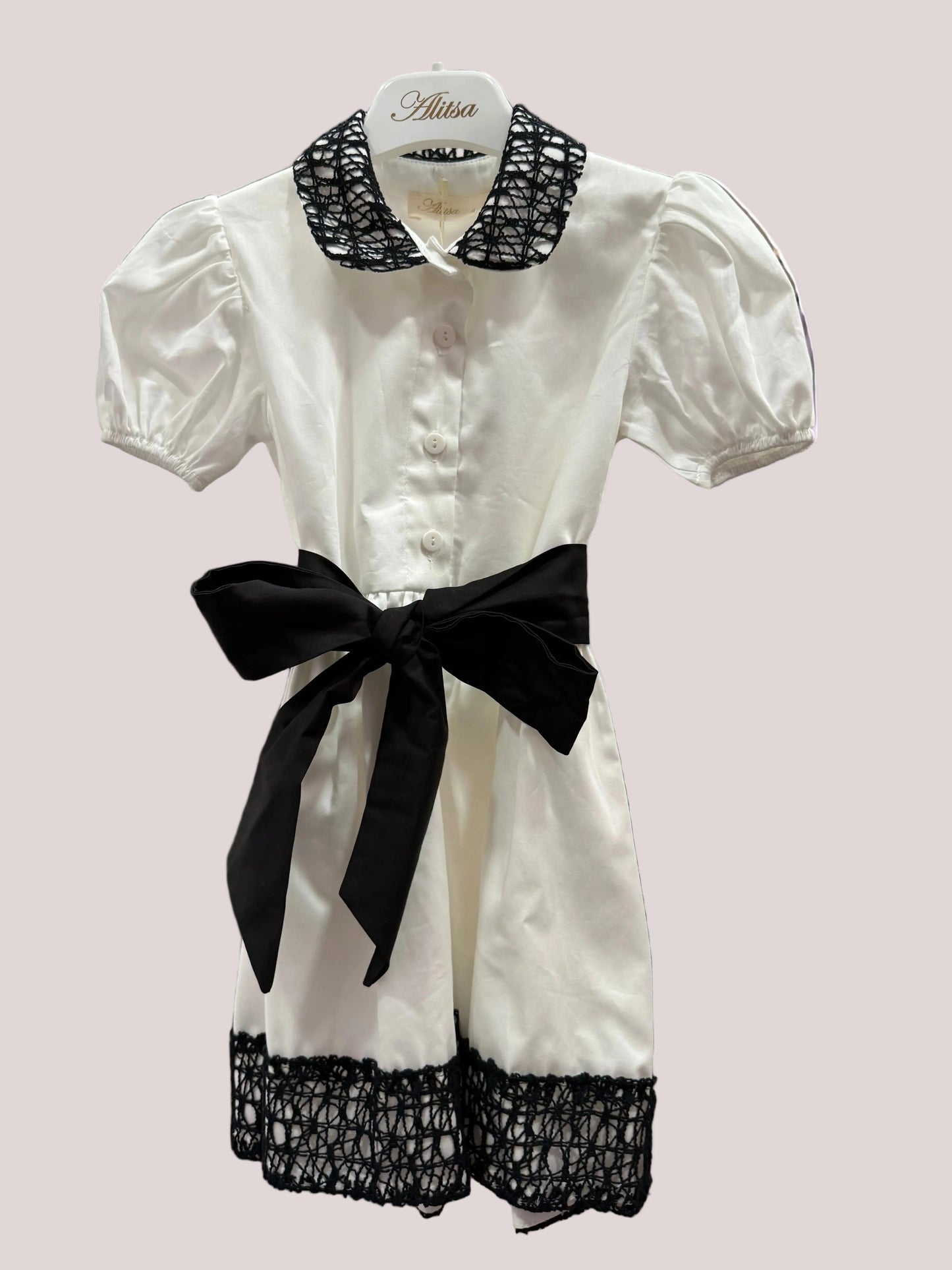 Black and white crochet dress