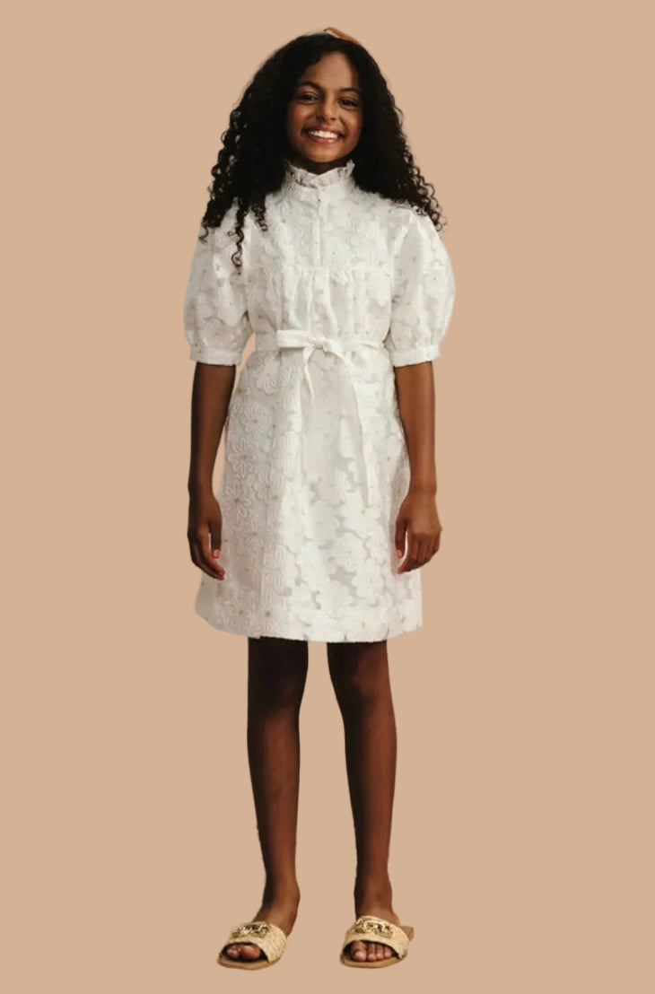 White tulle with daisy design dress