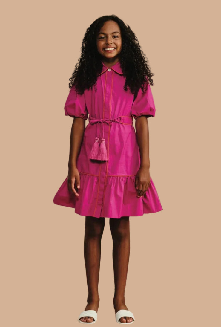 Magenta with orange piping button down dress