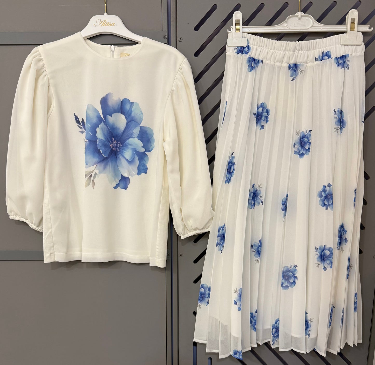 BLUE FLOWER CHIFFON SET