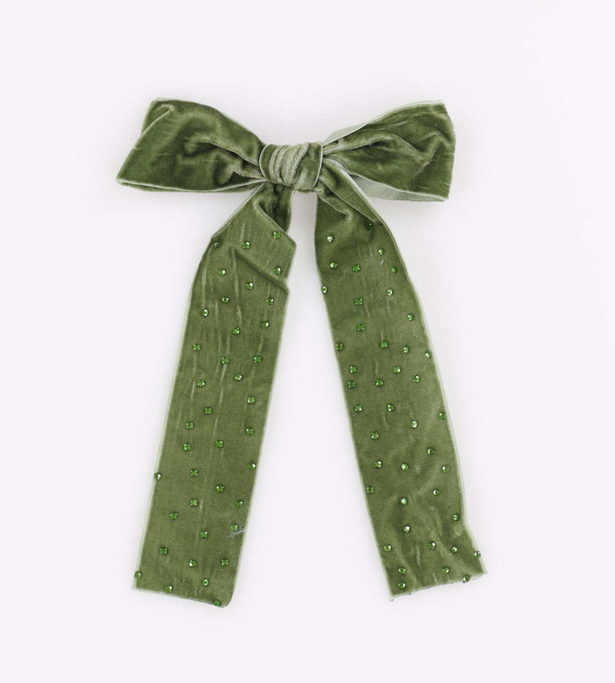 VELVET ZIRCON BOW CLIP GREEN
