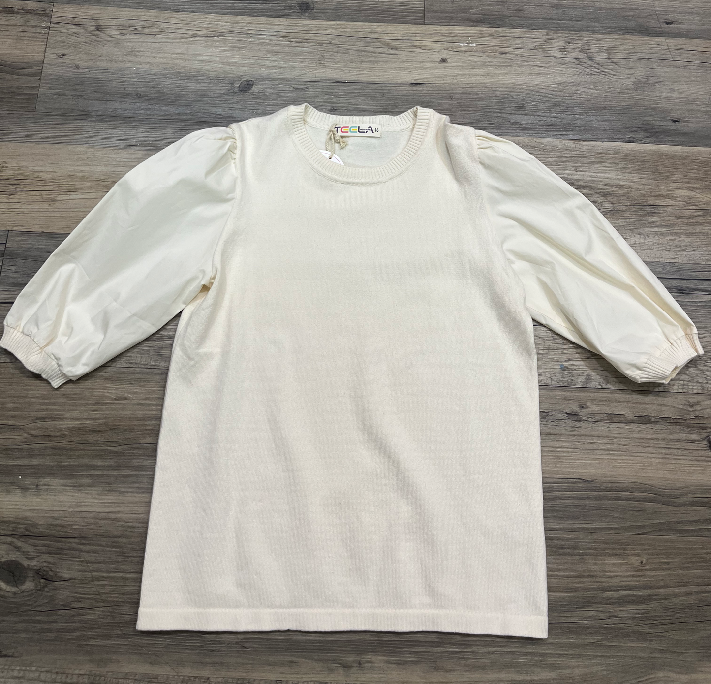 Beige Knit Puff Sleeve Top