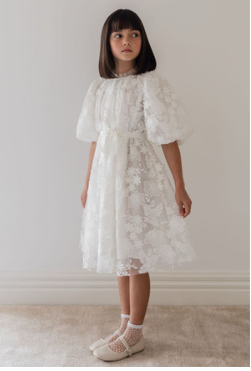 FLORAL APLIQUE TULLE DRESS