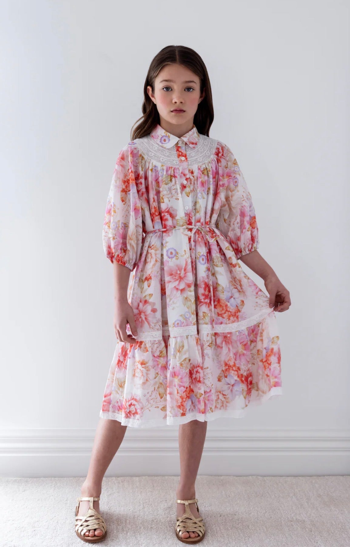 lace yoke floral flare dress Delicate Bouquete dress with lace yoke – Lulads