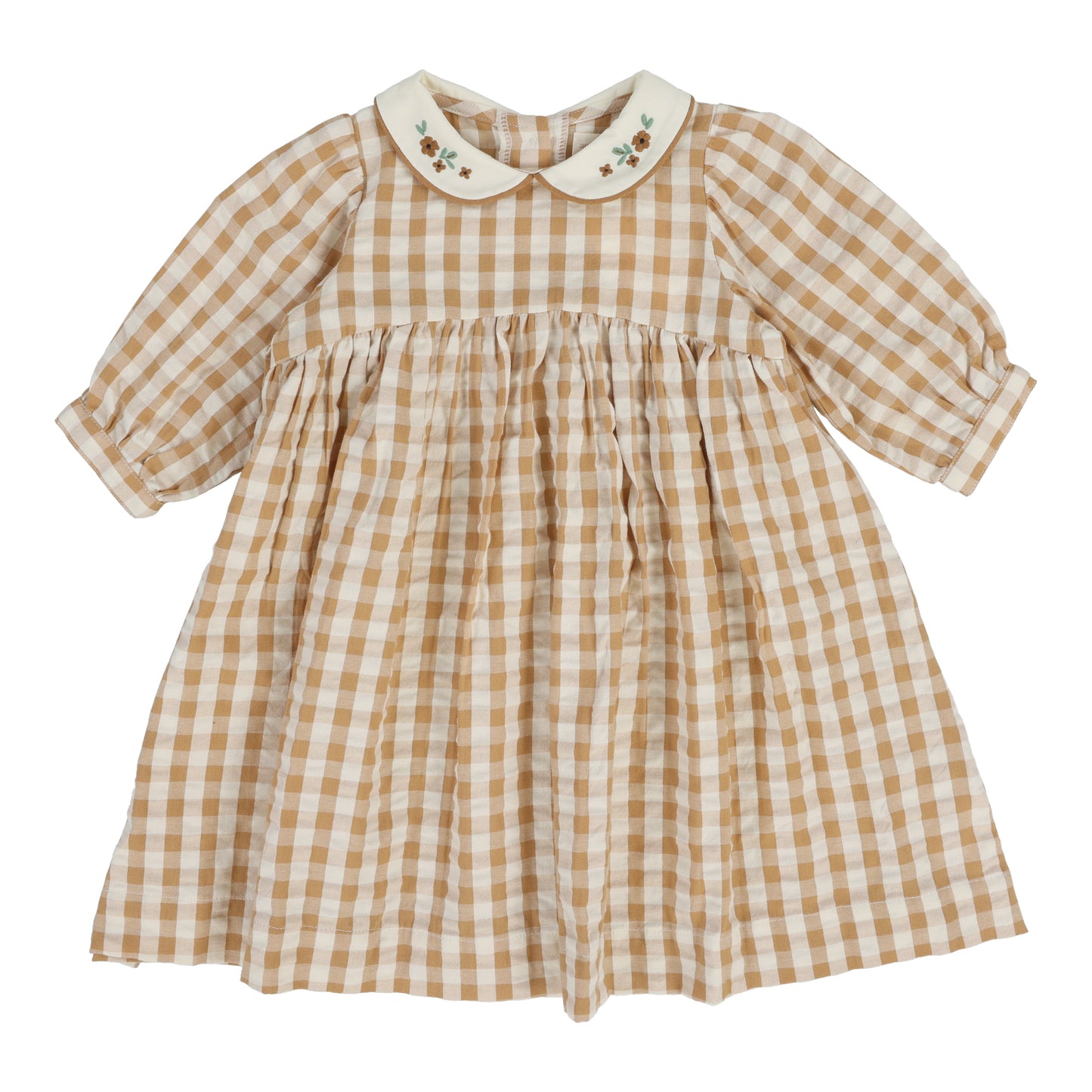 GINGHAM DRESS 3/4 SLEEVE GOLDEN
