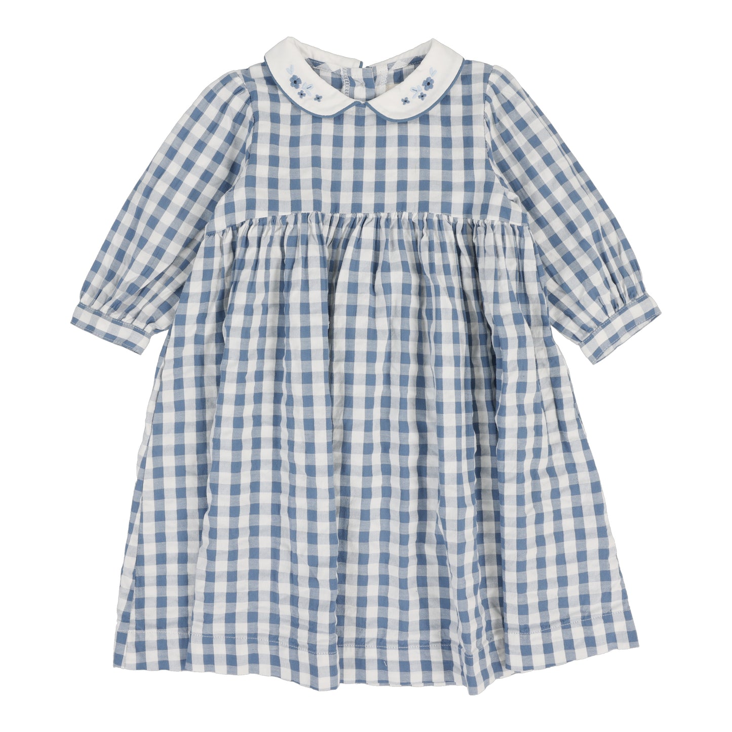 GINGHAM 3/4 SLEEVE BRIGHT BLUE DRESS