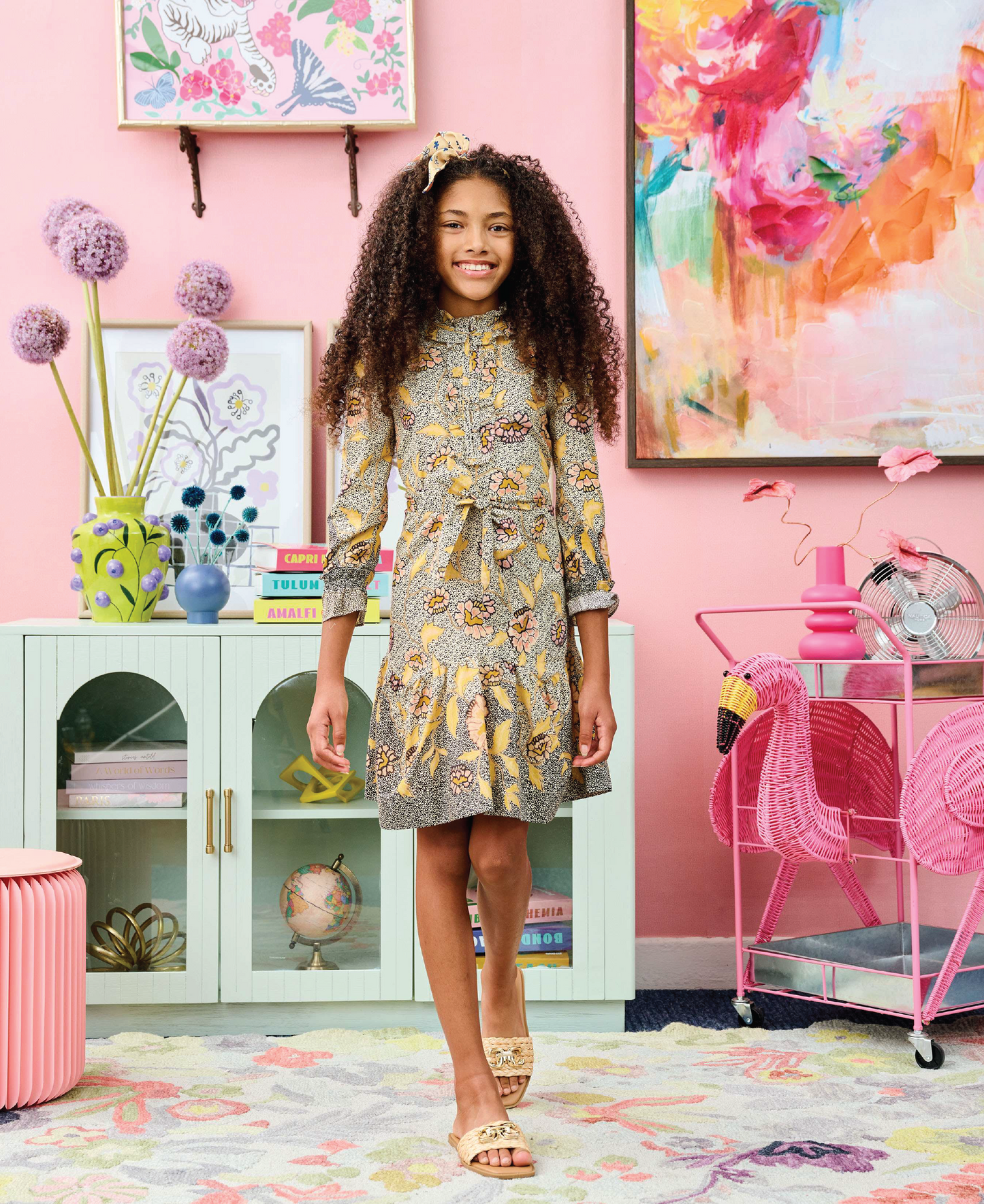 BROWN AND YELLOW FLOWER DESIGN DRESS