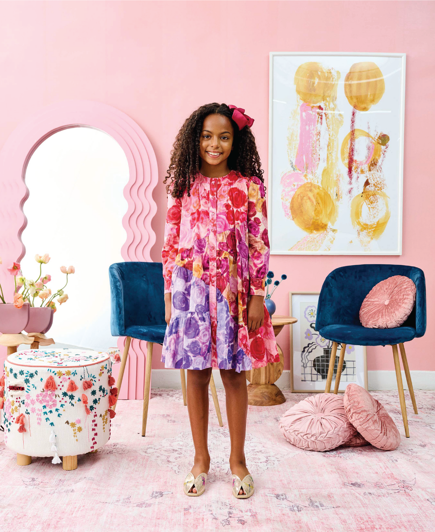 VIBRANT ROSEBUD DESIGN DRESS