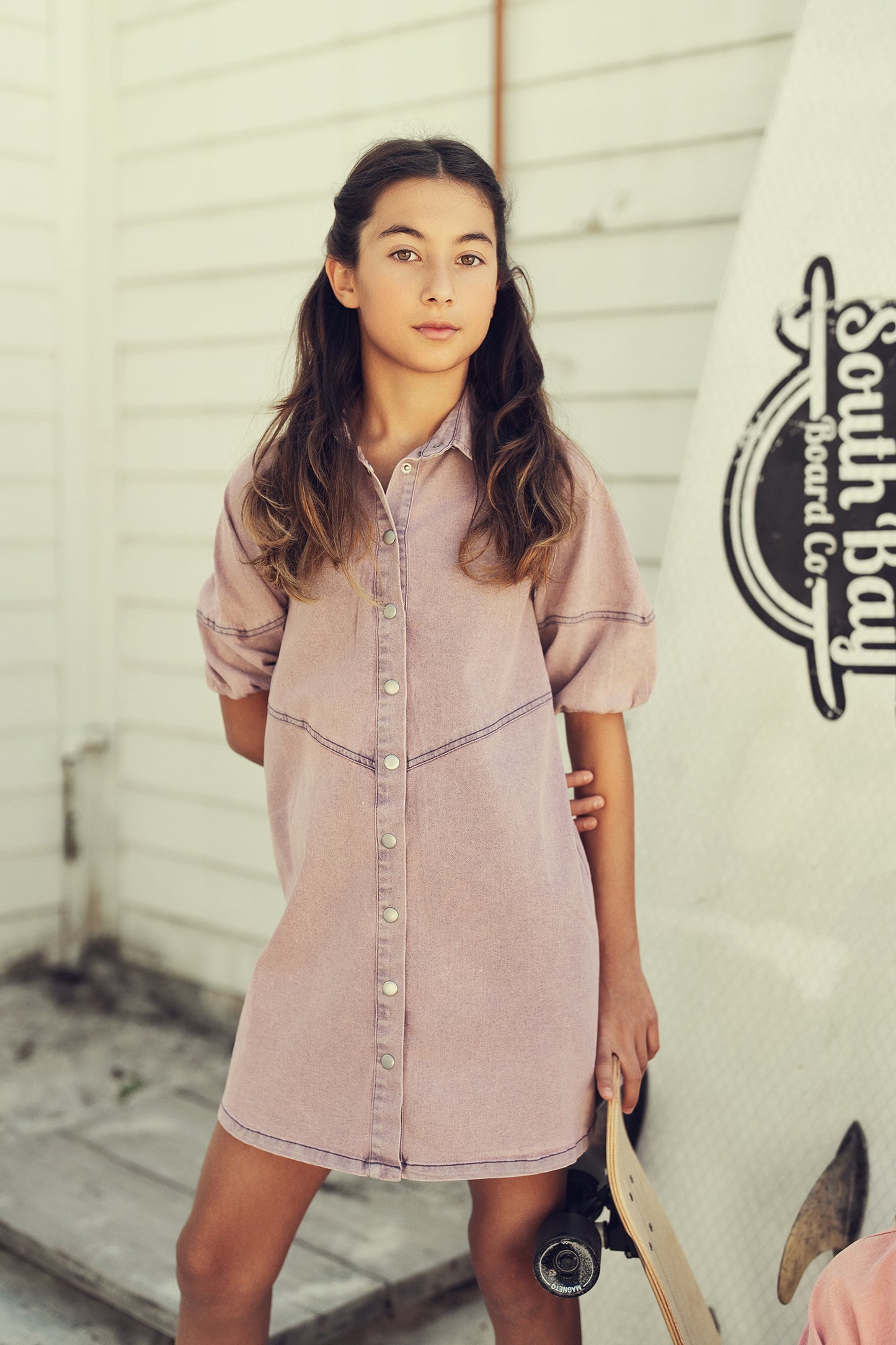 Purple collared denim dress