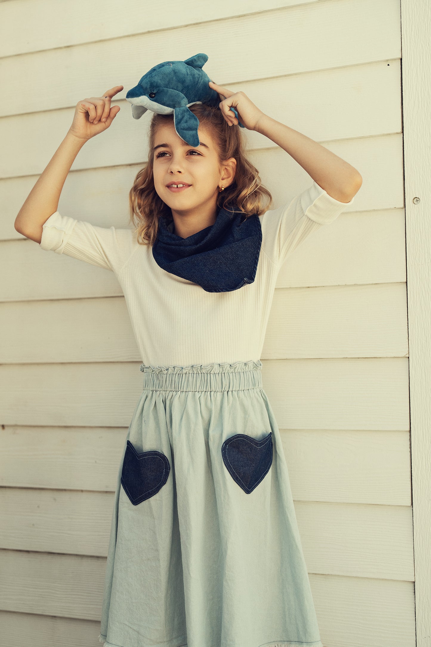 Light denim heart denim skirt