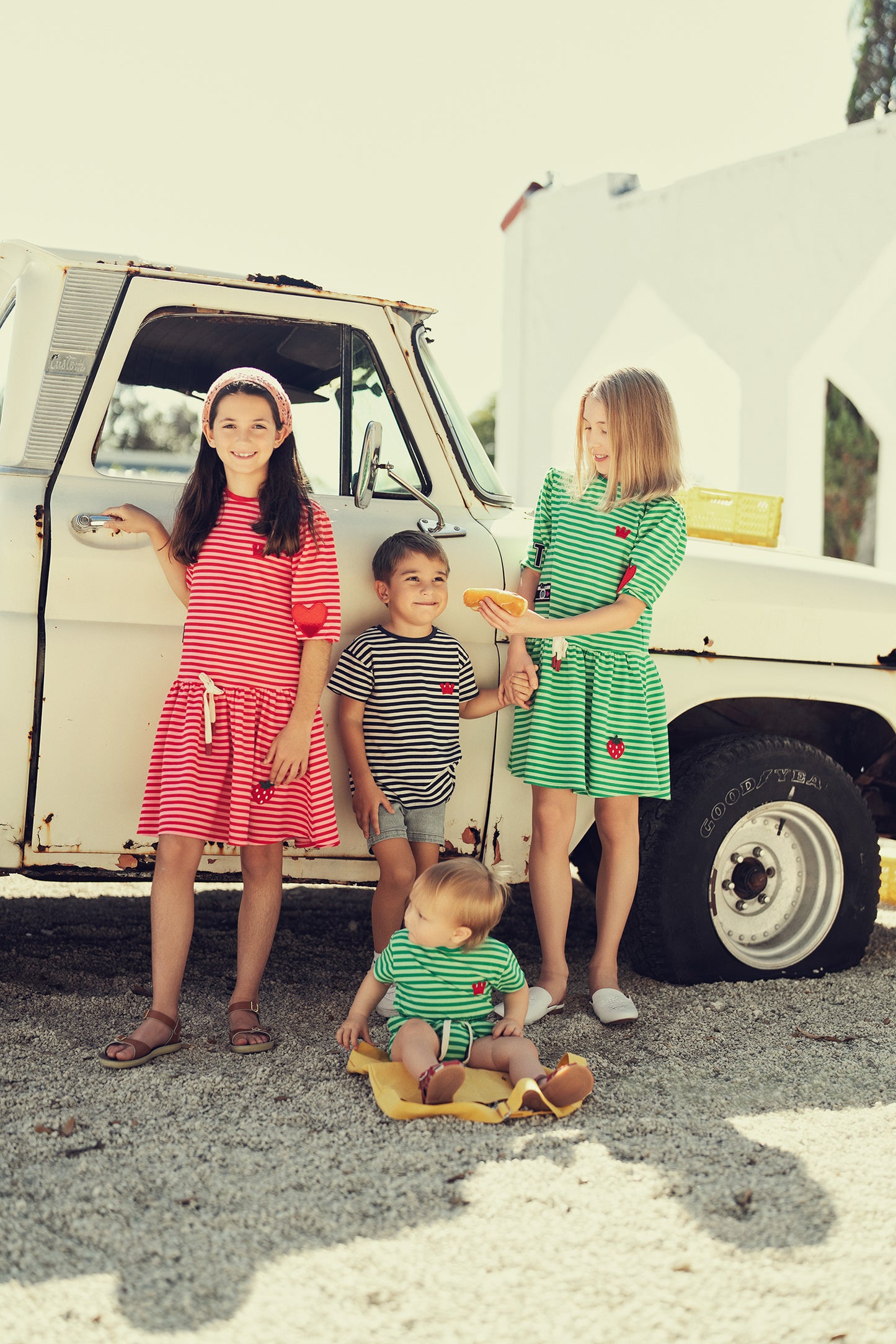 Red appliqué stripe dress
