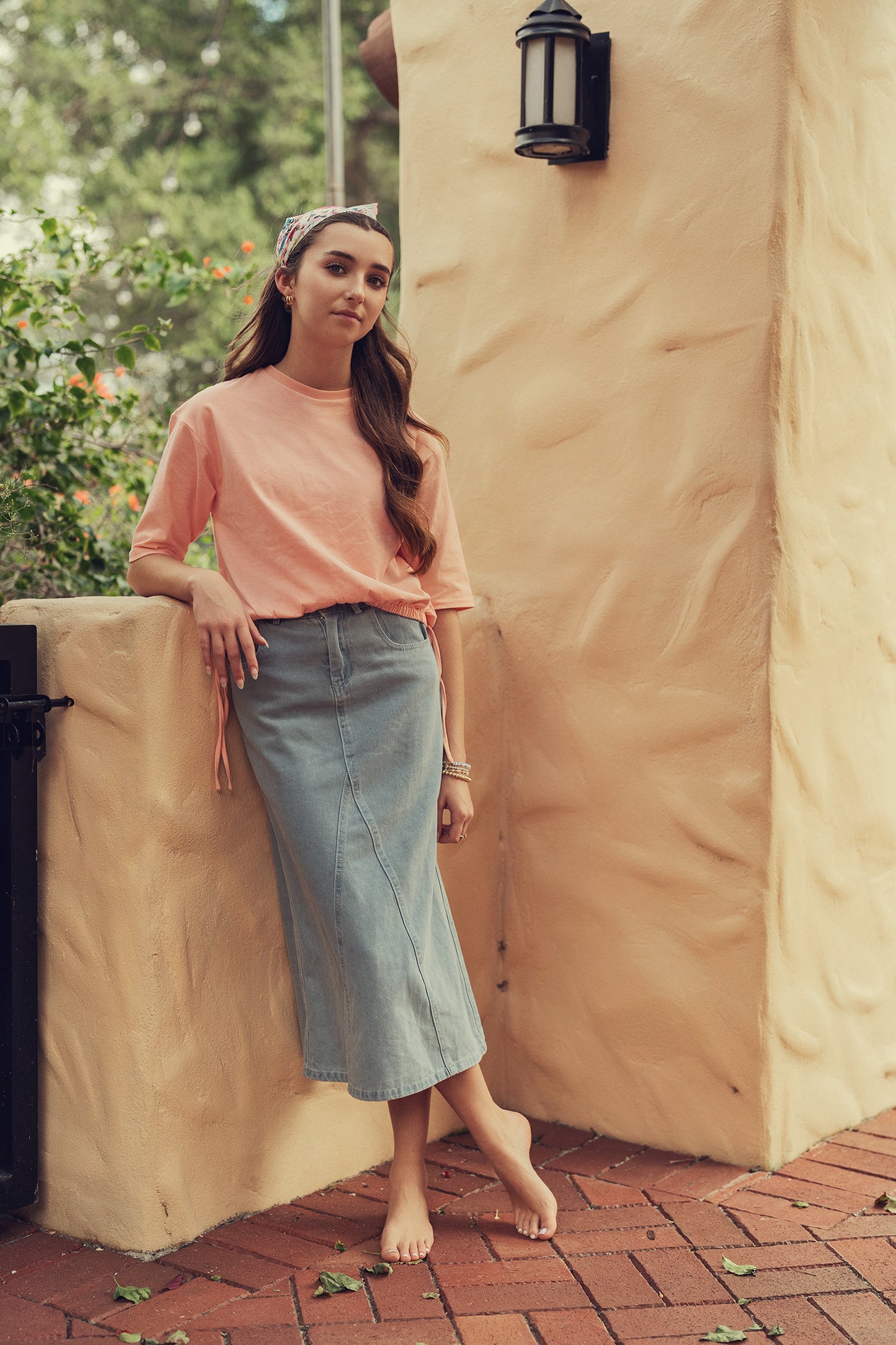 Chambray denim maxi skirt