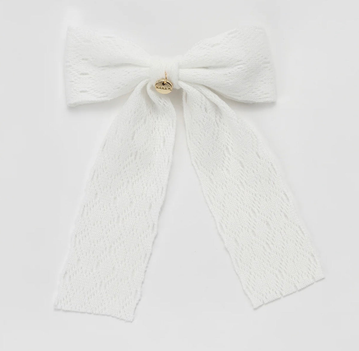 WHITE KNIT LACE BOW CLIP