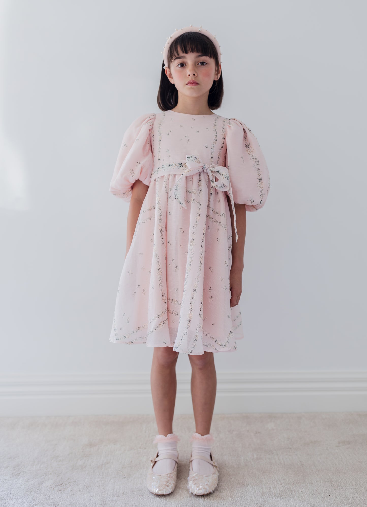Delicate border print silk linen dress