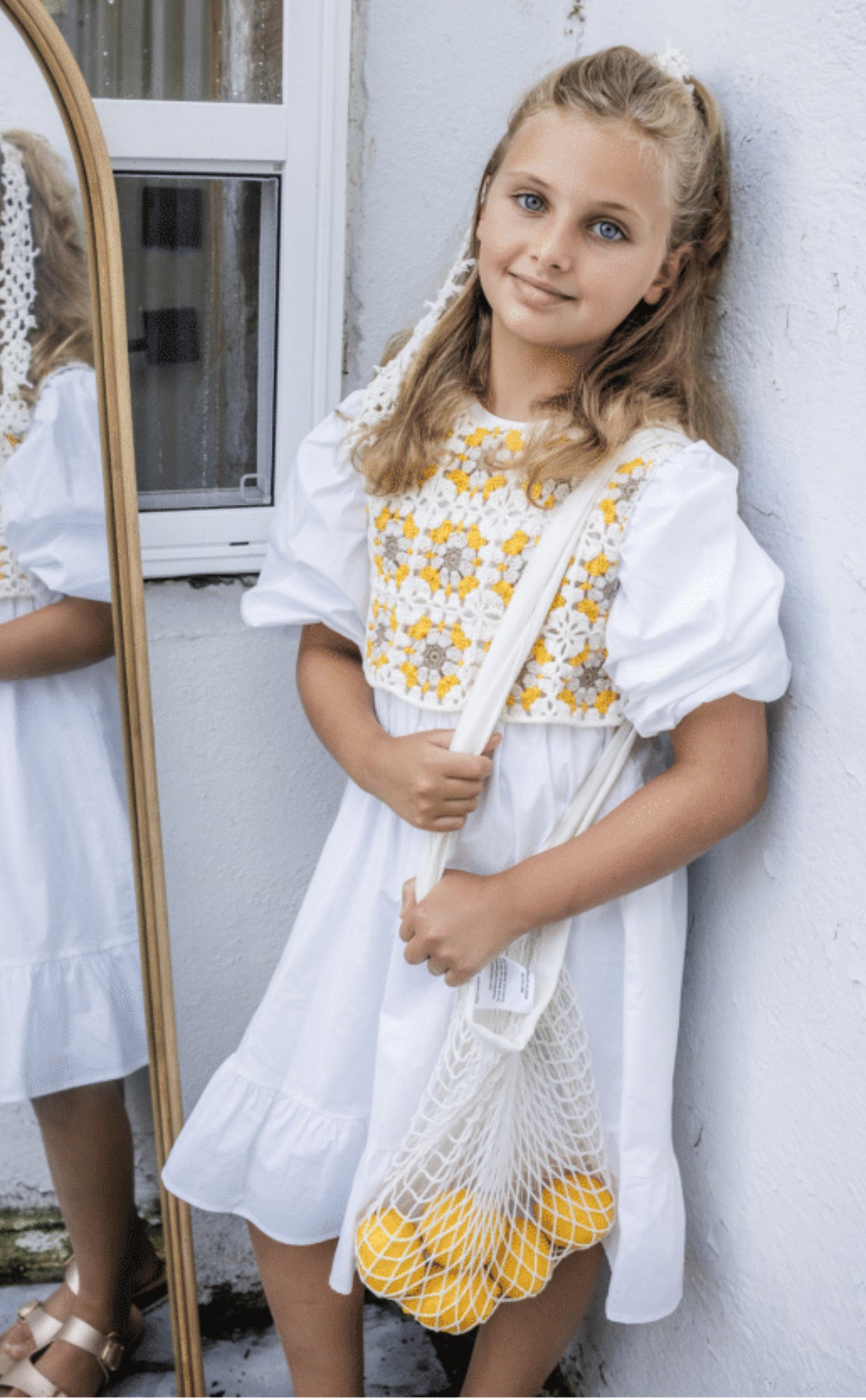 White And Yellow Crochet Dress