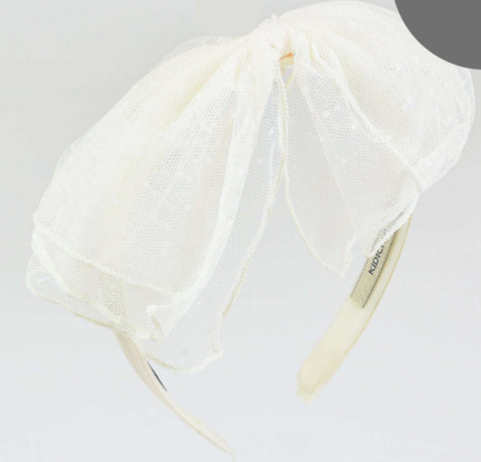 Mesh bow headband milk