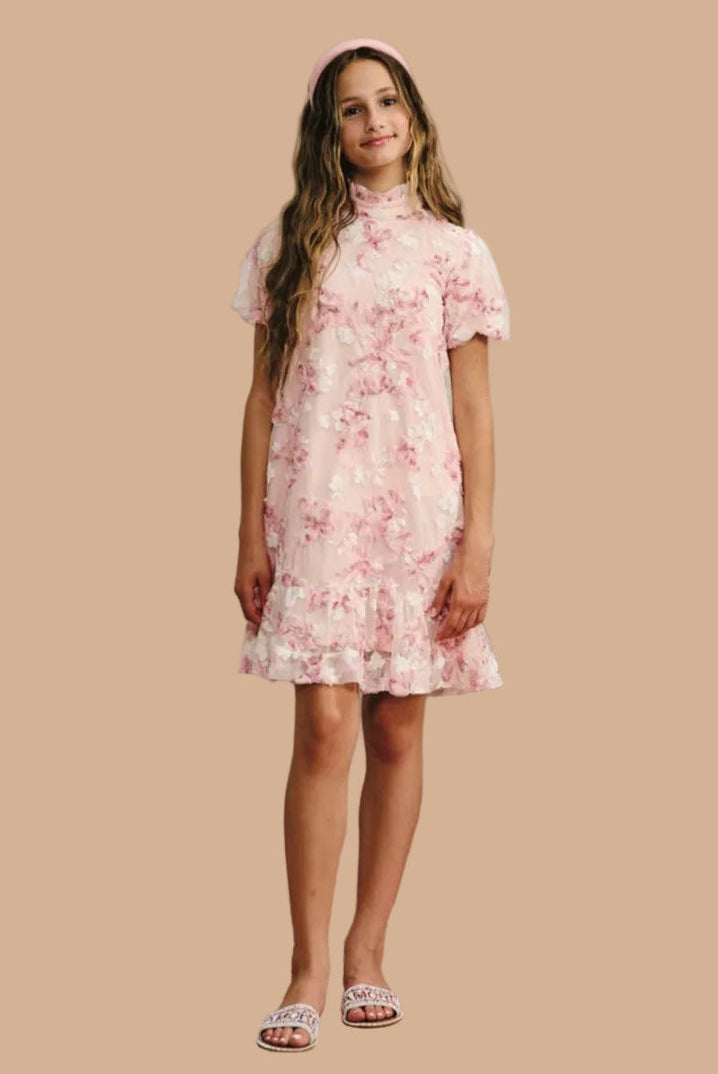 Pink Tull with floral aplique dress