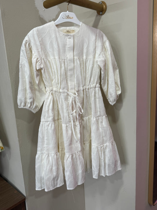 IVORY JAQUARD  ELBOW SLEEVE DRESS