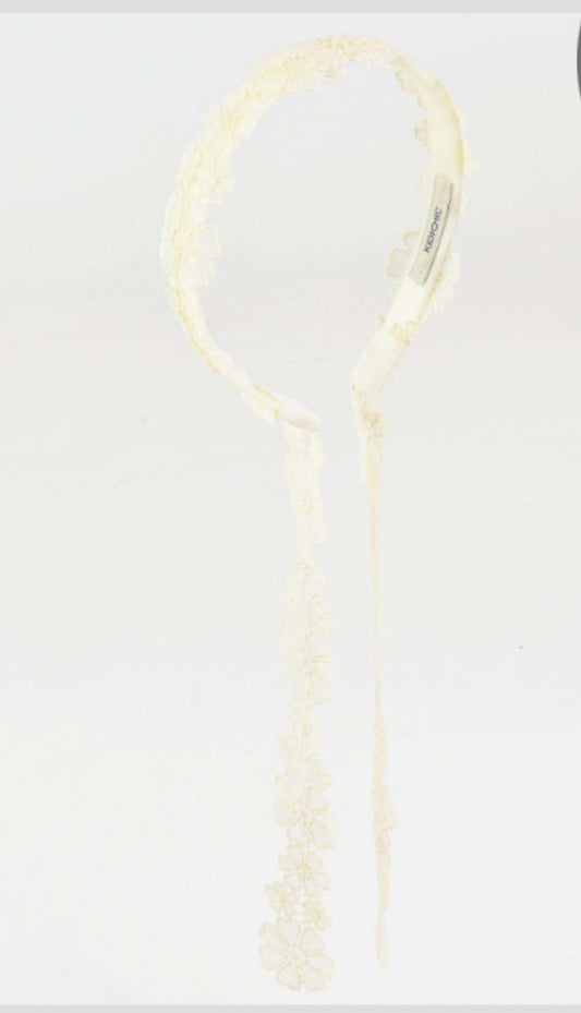 Flower mesh headband  beige
