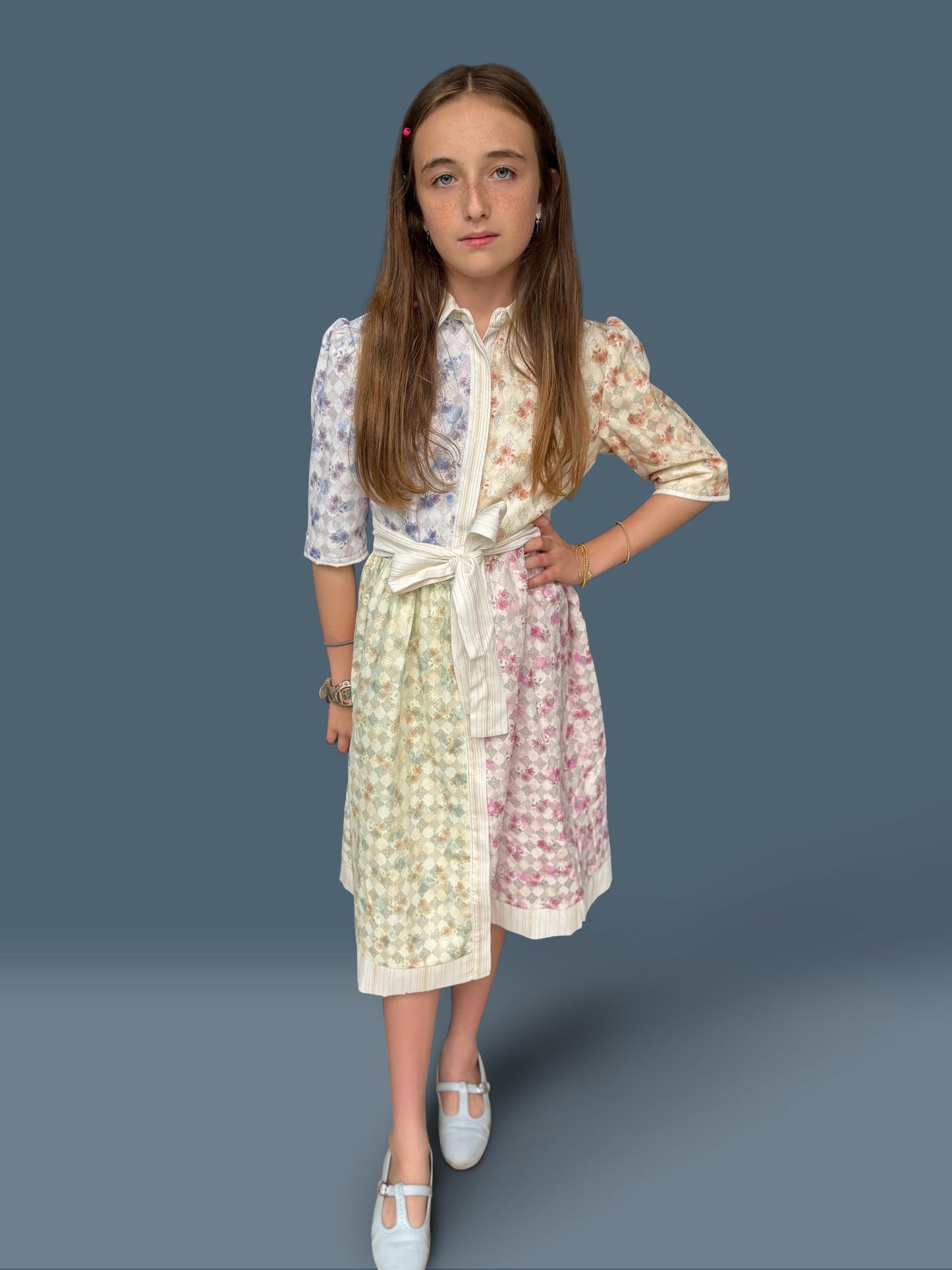 Pastel color block belted dress