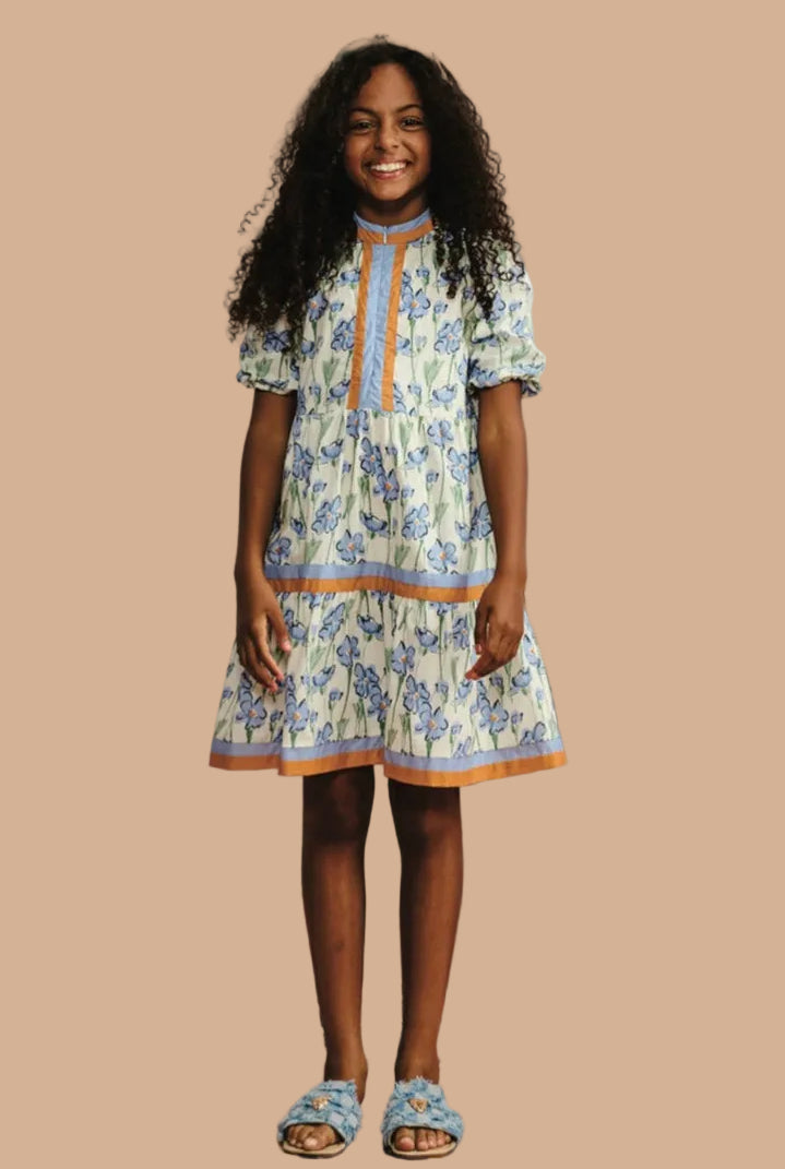 Light blue orange stripe with floral design dress