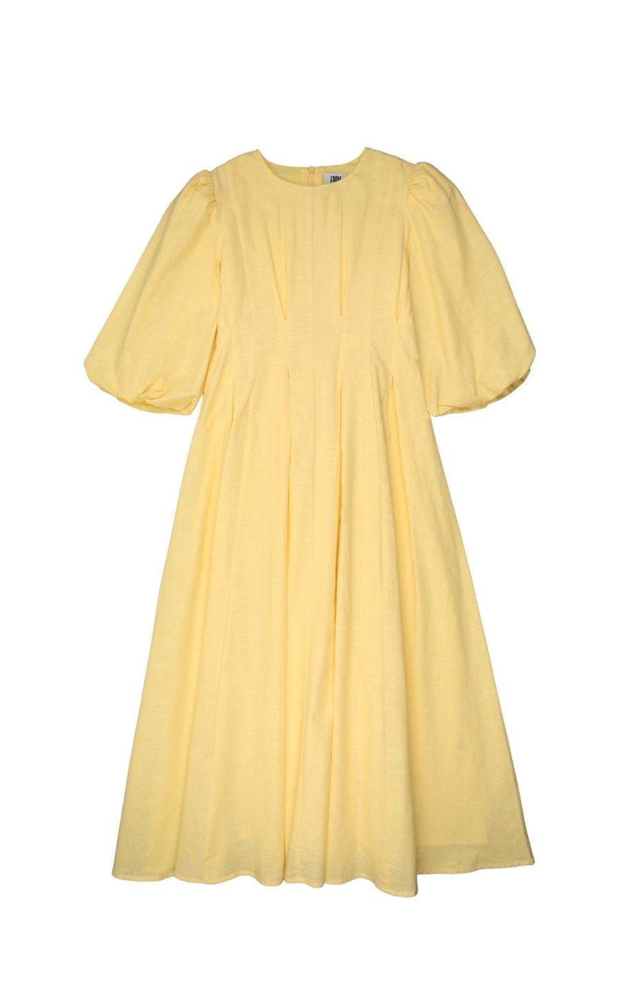 Butter yellow pleated linen dress