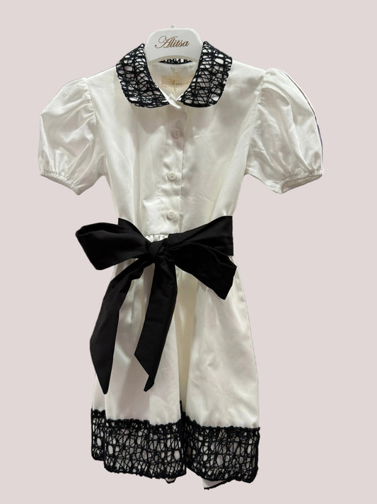 Black and white crochet dress