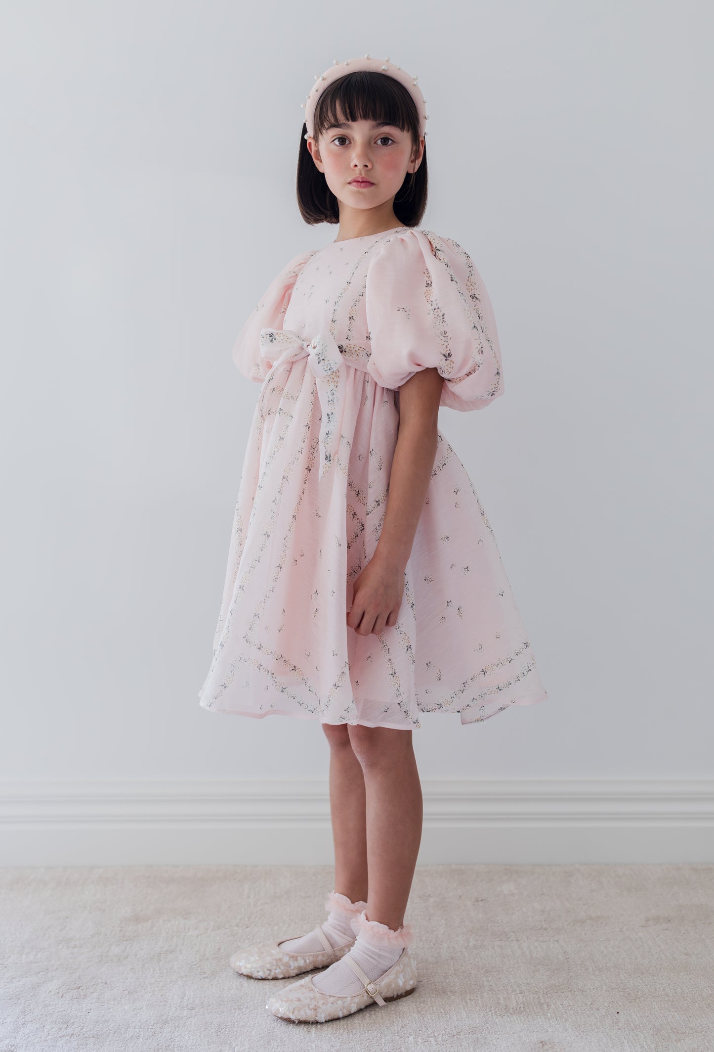 Delicate border print silk linen dress