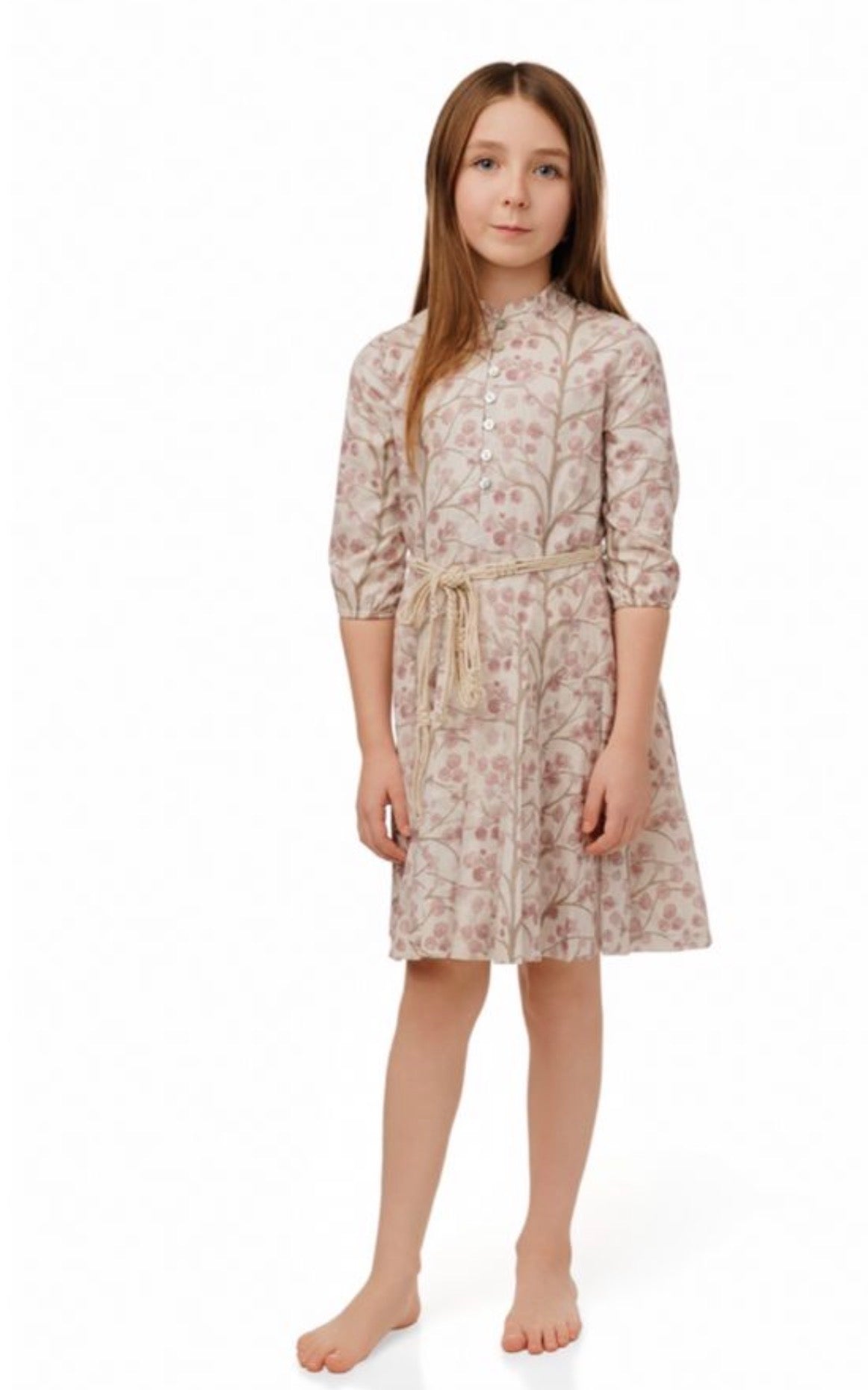 PINK PRINTED DRESS WITH ROPE BELT