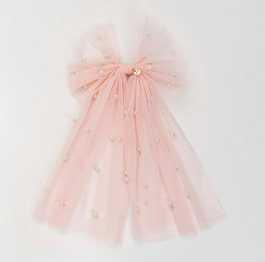 PEARL TULLE BOW CLIP
