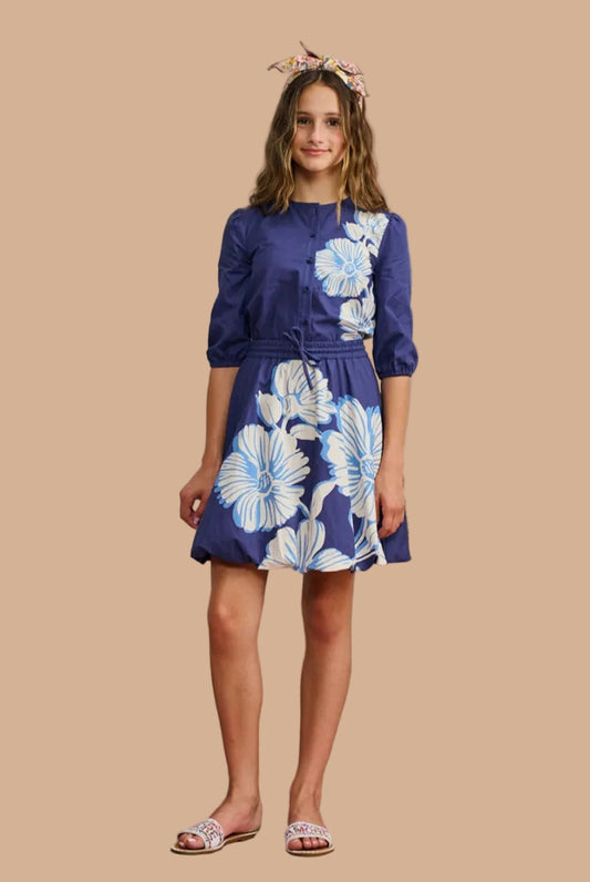 Navy with large blue white flowers set