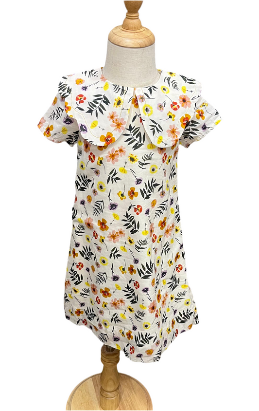 Orange and Yellow Flower Dress 3/4 Sleeve