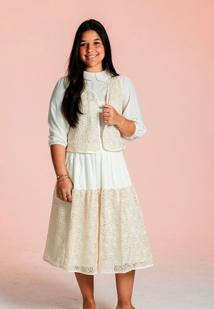 Ivory crochet vest set