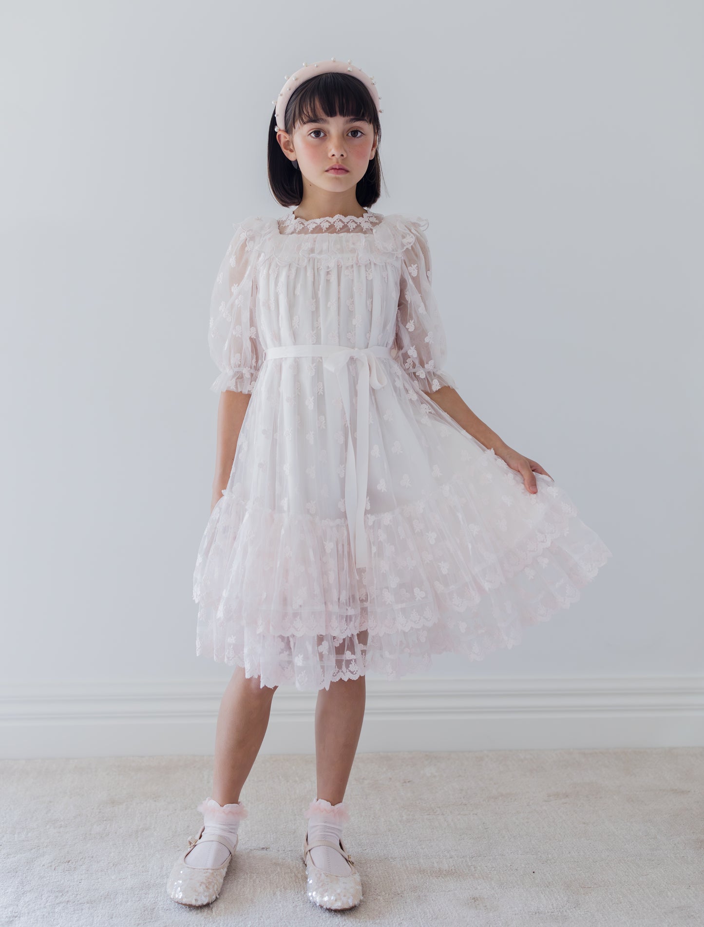Embroiled bud tulle dress