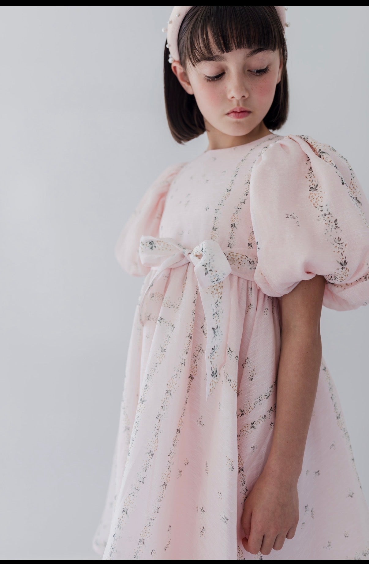 Delicate border print silk linen dress