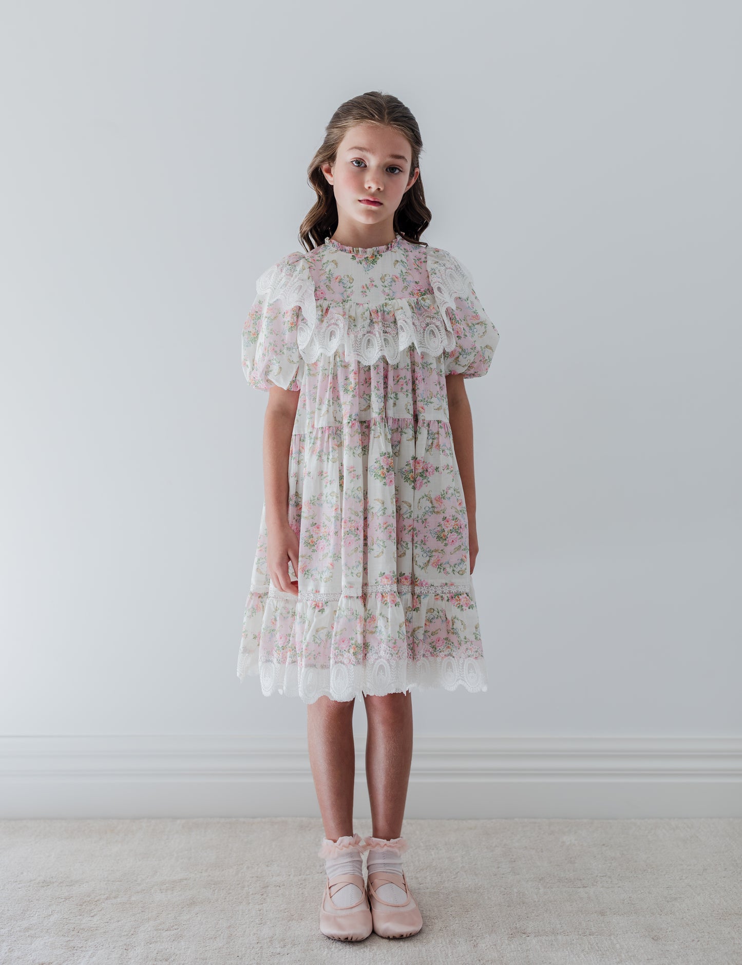 Vintage wallpaper lace ruffle dress
