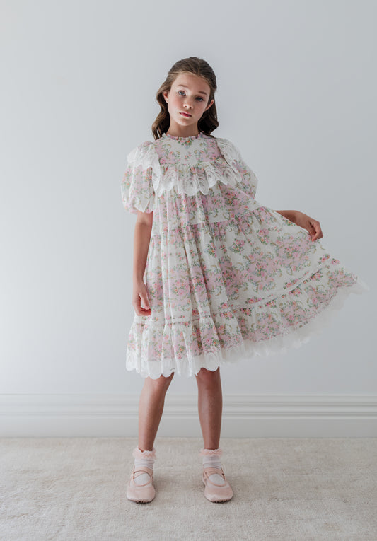 Vintage wallpaper lace ruffle dress