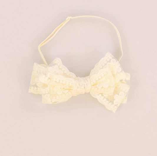 LACE BOW BABY BAND BEIGE