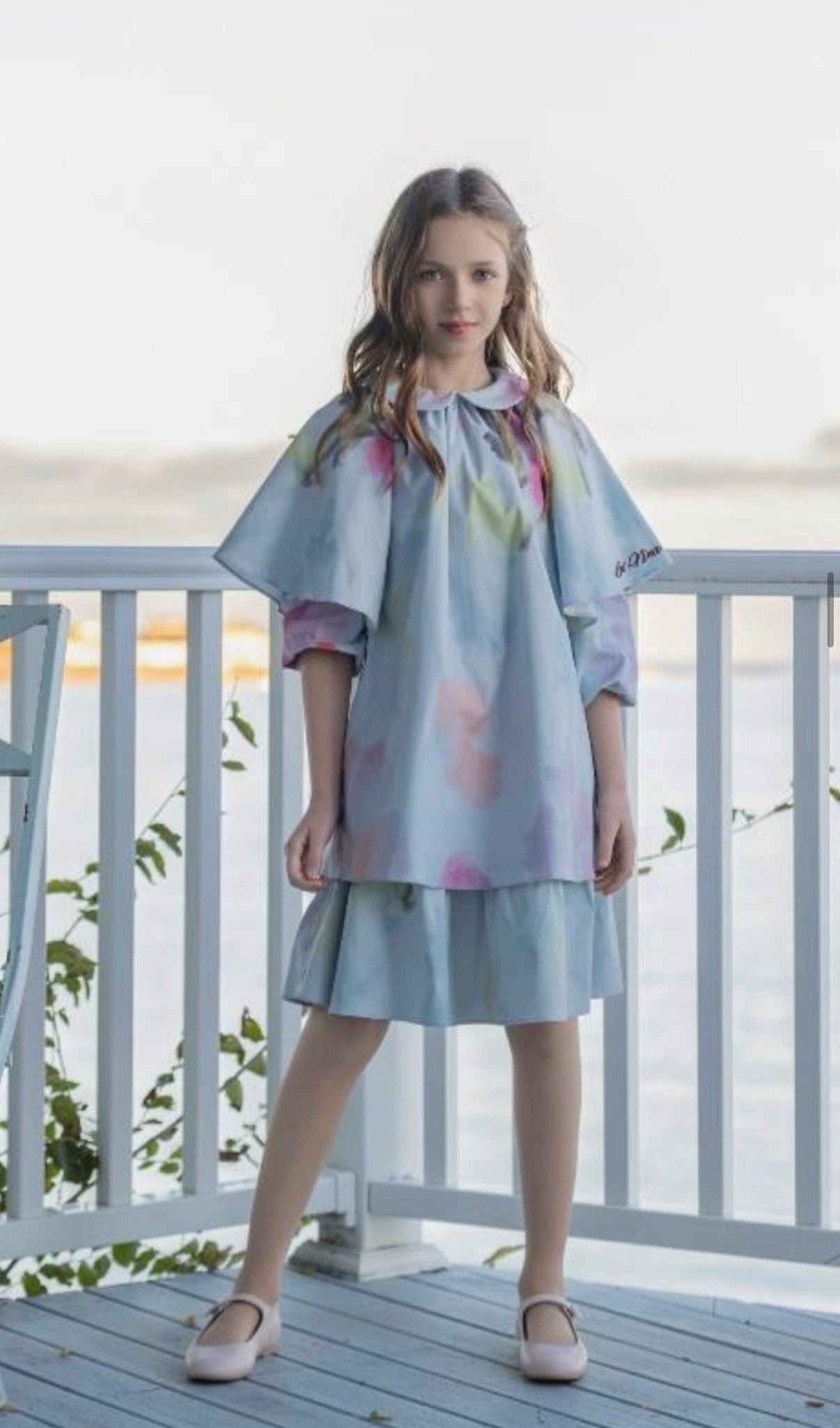 Water color flutter sleeve dress