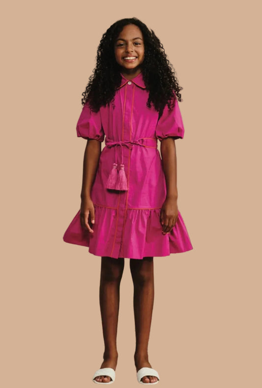 Magenta with orange piping button down dress