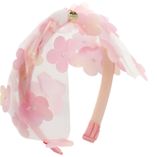 Pink flower tull headband