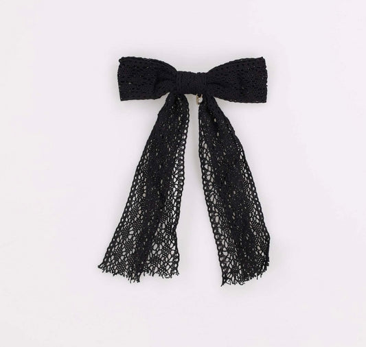 LACE LONG BOW CLIP BLACK