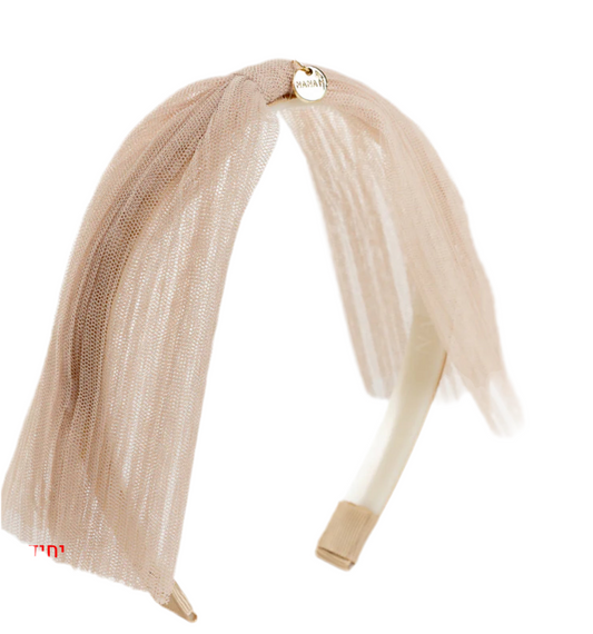 Beige pleated Tull headband