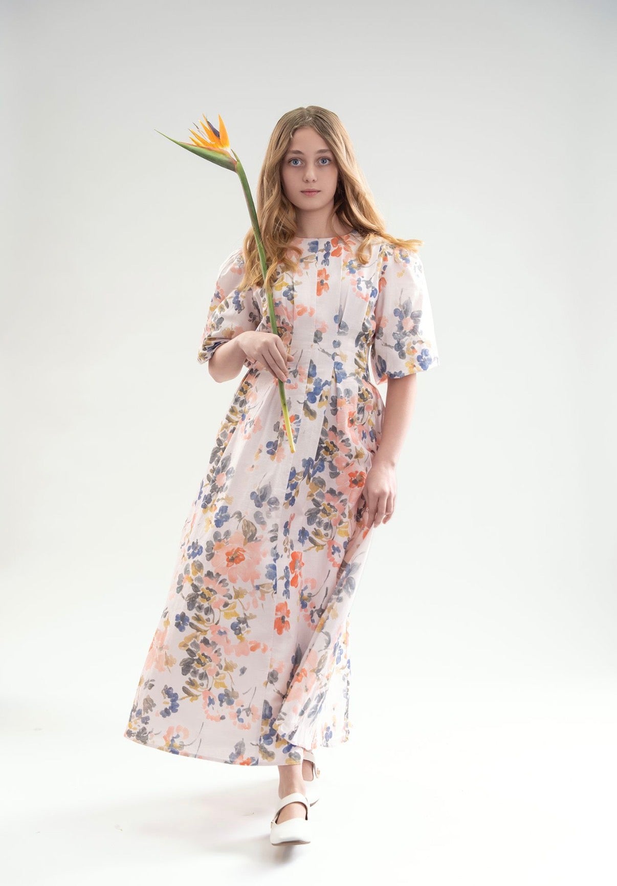Water color Pleated linen dress