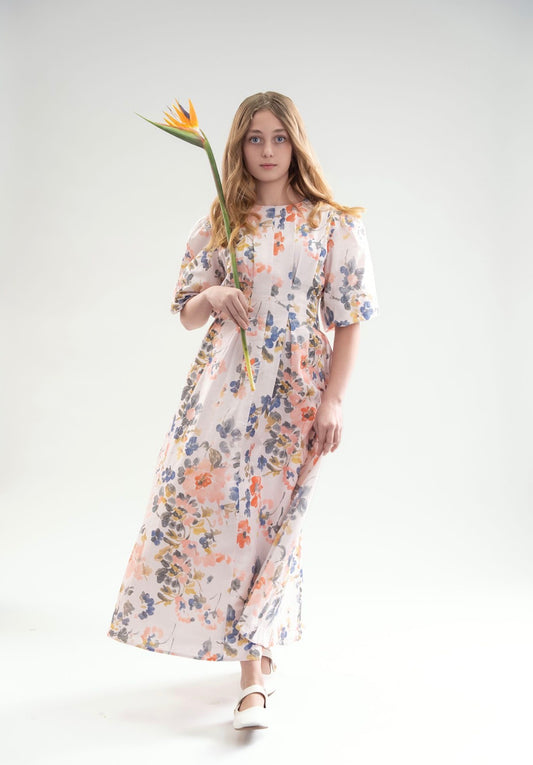 Water color Pleated linen dress