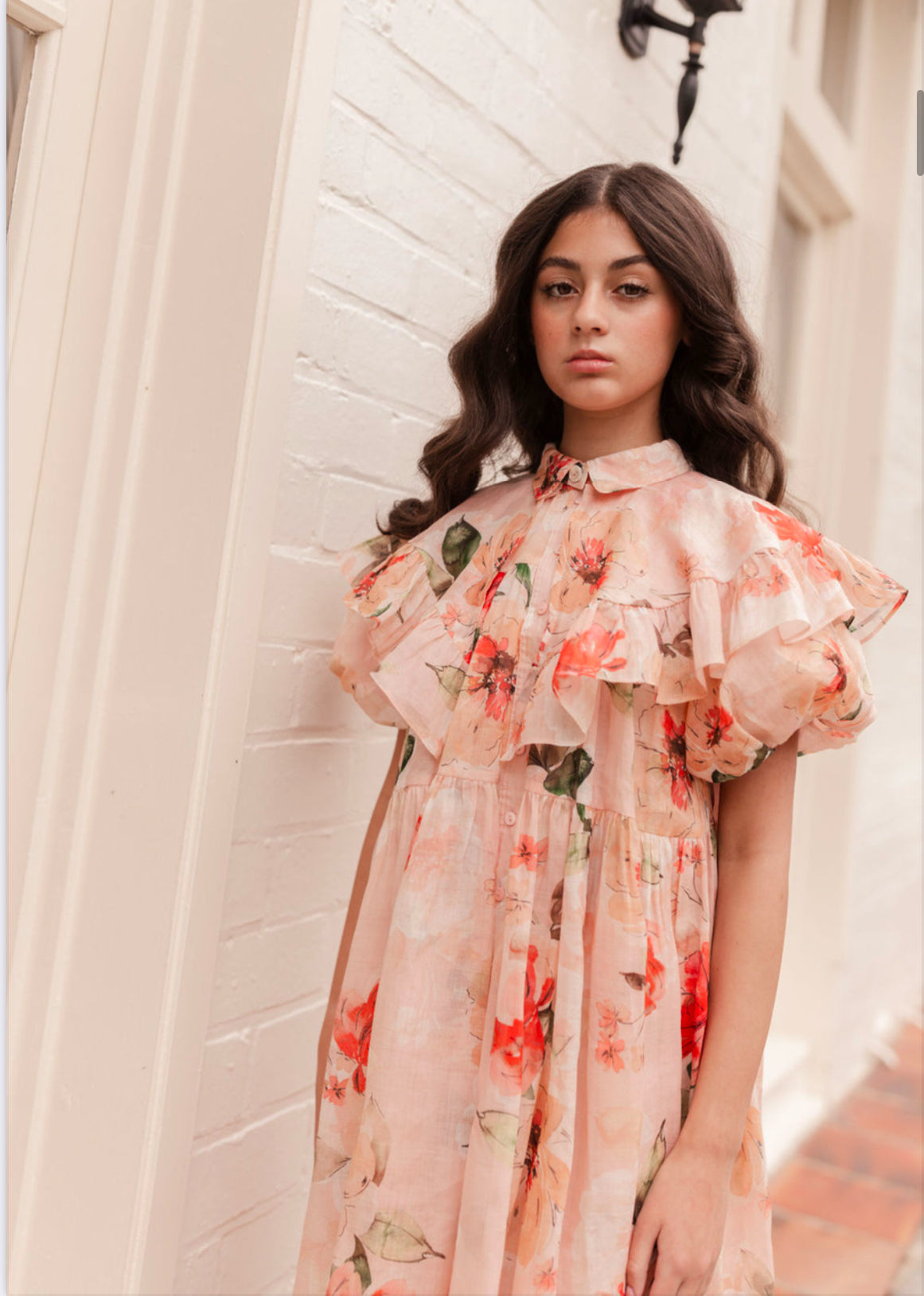 PEACH PEONY DOILY VOILE DRESS