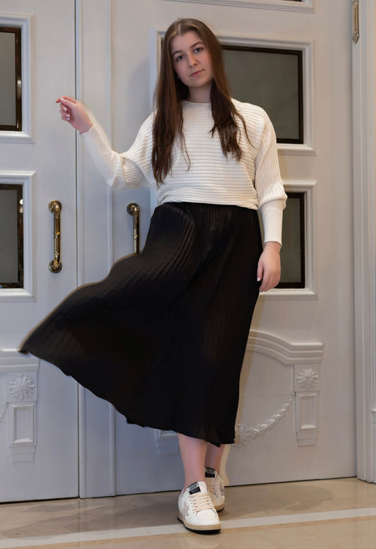 Black and White Pleated Satin Jumper