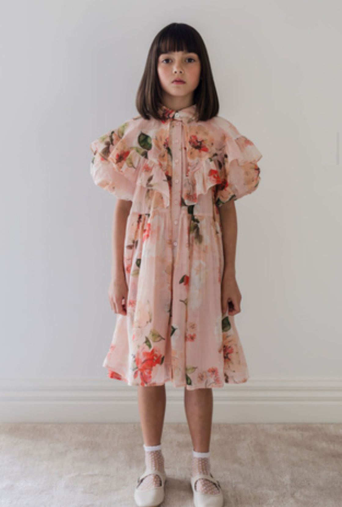 PEACH PEONY DOILY VOILE DRESS