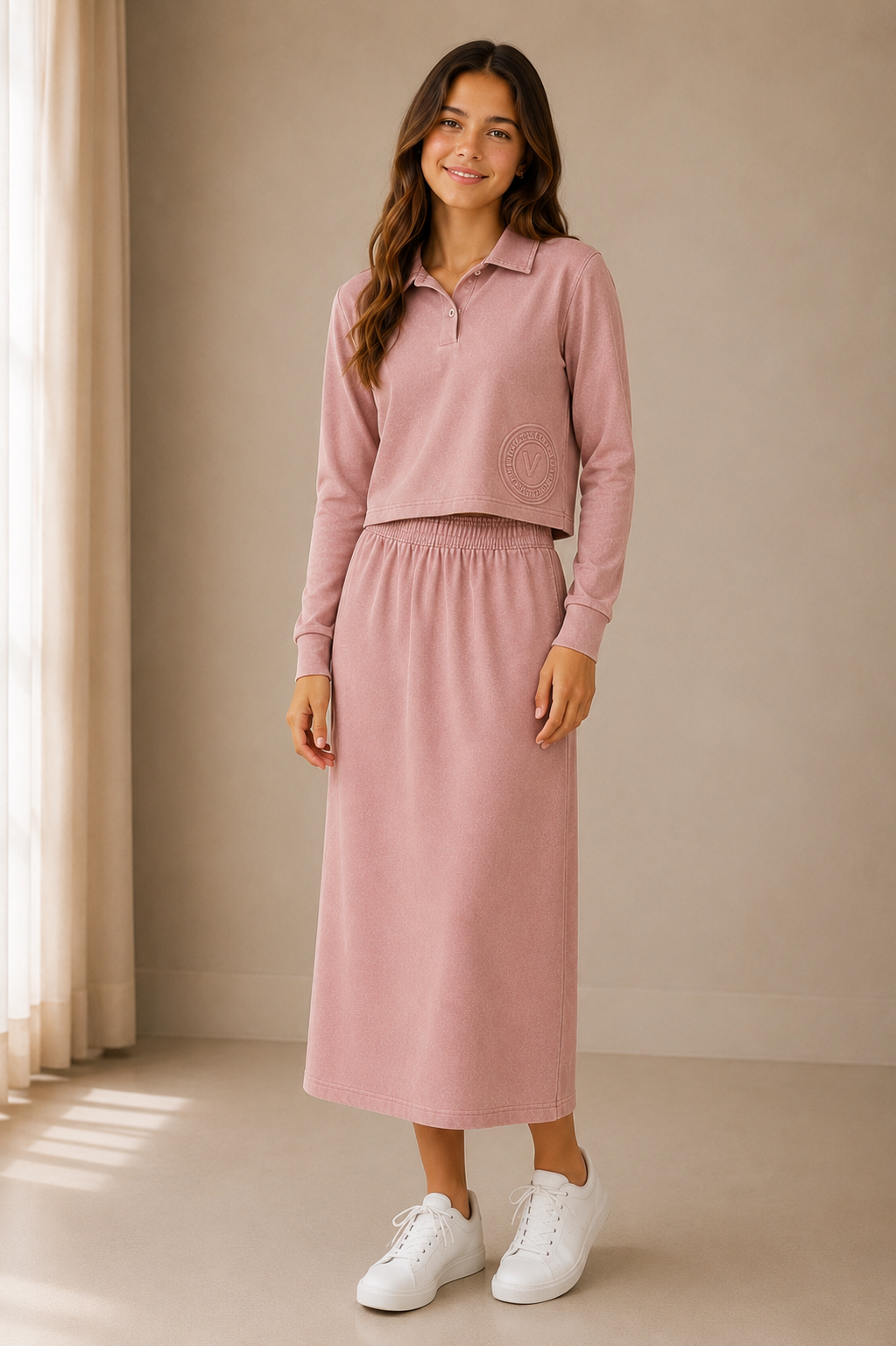 Lavender Volleyball Cropped Polo and Midi skirt set